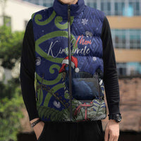 Personalized New Zealand Pukeko Christmas Sleeveless Puffer Jacket Meri Kirihimete Taniko Ponga Koru Blue - Polynesian Pride
