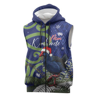 Personalized New Zealand Pukeko Christmas Sleeveless Zip Hoodie Meri Kirihimete Taniko Ponga Koru Blue LT14 Blue - Polynesian Pride