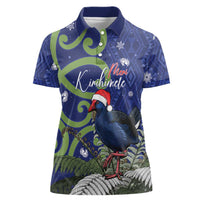 Personalized New Zealand Pukeko Christmas Women Polo Shirt Meri Kirihimete Taniko Ponga Koru Blue - Polynesian Pride