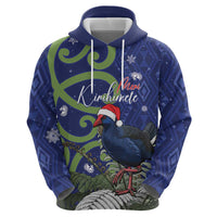 Personalized New Zealand Pukeko Christmas Zip Hoodie Meri Kirihimete Taniko Ponga Koru Blue LT14 - Polynesian Pride