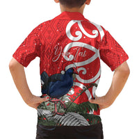 Personalized New Zealand Pukeko Christmas Family Matching Long Sleeve Bodycon Dress and Hawaiian Shirt Meri Kirihimete Taniko Ponga Koru Red LT14 - Polynesian Pride