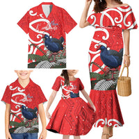 Personalized New Zealand Pukeko Christmas Family Matching Mermaid Dress and Hawaiian Shirt Meri Kirihimete Taniko Ponga Koru Red LT14 - Polynesian Pride