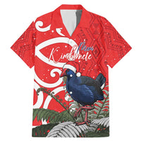 Personalized New Zealand Pukeko Christmas Family Matching Mermaid Dress and Hawaiian Shirt Meri Kirihimete Taniko Ponga Koru Red LT14 Dad's Shirt - Short Sleeve Red - Polynesian Pride