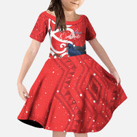 Personalized New Zealand Pukeko Christmas Family Matching Summer Maxi Dress and Hawaiian Shirt Meri Kirihimete Taniko Ponga Koru Red LT14 Daughter's Dress Red - Polynesian Pride
