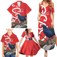 Personalized New Zealand Pukeko Christmas Family Matching Summer Maxi Dress and Hawaiian Shirt Meri Kirihimete Taniko Ponga Koru Red LT14 - Polynesian Pride