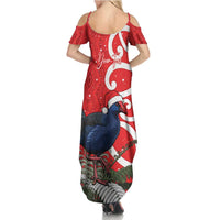 Personalized New Zealand Pukeko Christmas Family Matching Summer Maxi Dress and Hawaiian Shirt Meri Kirihimete Taniko Ponga Koru Red LT14 - Polynesian Pride