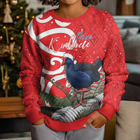 Personalized New Zealand Pukeko Christmas Kid Ugly Christmas Sweater Meri Kirihimete Taniko Ponga Koru Red LT14 - Polynesian Pride