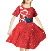 Personalized New Zealand Pukeko Christmas Kid Short Sleeve Dress Meri Kirihimete Taniko Ponga Koru Red LT14 - Polynesian Pride