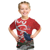 Personalized New Zealand Pukeko Christmas Kid T Shirt Meri Kirihimete Taniko Ponga Koru Red LT14 Red - Polynesian Pride