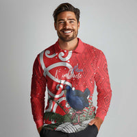 Personalized New Zealand Pukeko Christmas Long Sleeve Polo Shirt Meri Kirihimete Taniko Ponga Koru Red LT14 - Polynesian Pride
