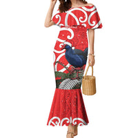 Personalized New Zealand Pukeko Christmas Mermaid Dress Meri Kirihimete Taniko Ponga Koru Red LT14 Women Red - Polynesian Pride