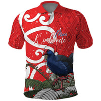 Personalized New Zealand Pukeko Christmas Polo Shirt Meri Kirihimete Taniko Ponga Koru Red LT14 Red - Polynesian Pride