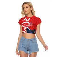 Personalized New Zealand Pukeko Christmas Raglan Cropped T Shirt Meri Kirihimete Taniko Ponga Koru Red LT14 Female Red - Polynesian Pride