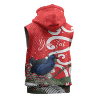 Personalized New Zealand Pukeko Christmas Sleeveless Hoodie Meri Kirihimete Taniko Ponga Koru Red LT14 - Polynesian Pride