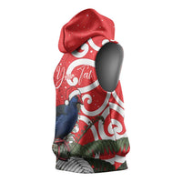 Personalized New Zealand Pukeko Christmas Sleeveless Hoodie Meri Kirihimete Taniko Ponga Koru Red LT14 - Polynesian Pride