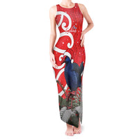 Personalized New Zealand Pukeko Christmas Tank Maxi Dress Meri Kirihimete Taniko Ponga Koru Red LT14 Women Red - Polynesian Pride