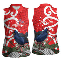 Personalized New Zealand Pukeko Christmas Women Sleeveless Polo Shirt Meri Kirihimete Taniko Ponga Koru Red LT14 - Polynesian Pride