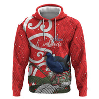 Personalized New Zealand Pukeko Christmas Zip Hoodie Meri Kirihimete Taniko Ponga Koru Red LT14 Pullover Hoodie Red - Polynesian Pride