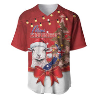 Personalized New Zealand Sheep Christmas Baseball Jersey Hipi Meri Kirihimete Silver Fern Xmas Tree LT14 Red - Polynesian Pride