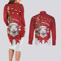 Personalized New Zealand Sheep Christmas Couples Matching Long Sleeve Bodycon Dress and Long Sleeve Button Shirt Hipi Meri Kirihimete Silver Fern Xmas Tree LT14 - Polynesian Pride