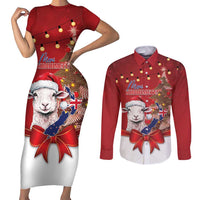 Personalized New Zealand Sheep Christmas Couples Matching Short Sleeve Bodycon Dress and Long Sleeve Button Shirt Hipi Meri Kirihimete Silver Fern Xmas Tree LT14 Red - Polynesian Pride