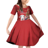 Personalized New Zealand Sheep Christmas Family Matching Off Shoulder Short Dress and Hawaiian Shirt Hipi Meri Kirihimete Silver Fern Xmas Tree LT14 Daughter's Dress Red - Polynesian Pride
