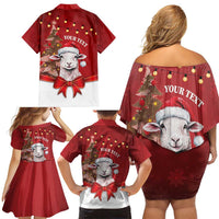 Personalized New Zealand Sheep Christmas Family Matching Off Shoulder Short Dress and Hawaiian Shirt Hipi Meri Kirihimete Silver Fern Xmas Tree LT14 - Polynesian Pride
