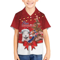 Personalized New Zealand Sheep Christmas Family Matching Off Shoulder Short Dress and Hawaiian Shirt Hipi Meri Kirihimete Silver Fern Xmas Tree LT14 Son's Shirt Red - Polynesian Pride