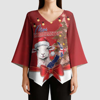 Personalized New Zealand Sheep Christmas Kimono Sleeve Blouse Hipi Meri Kirihimete Silver Fern Xmas Tree LT14 - Polynesian Pride