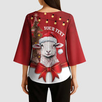 Personalized New Zealand Sheep Christmas Kimono Sleeve Blouse Hipi Meri Kirihimete Silver Fern Xmas Tree LT14 - Polynesian Pride