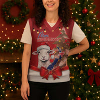 Personalized New Zealand Sheep Christmas Knitted V-Neck Vest Hipi Meri Kirihimete Silver Fern Xmas Tree LT14 - Polynesian Pride