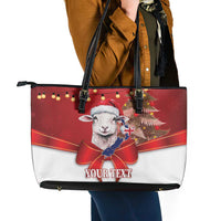 Personalized New Zealand Sheep Christmas Leather Tote Bag Hipi Meri Kirihimete Silver Fern Xmas Tree LT14 - Polynesian Pride