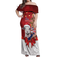 Personalized New Zealand Sheep Christmas Off Shoulder Maxi Dress Hipi Meri Kirihimete Silver Fern Xmas Tree LT14 Women Red - Polynesian Pride