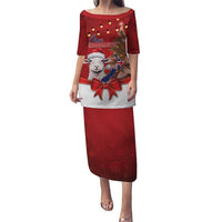 Personalized New Zealand Sheep Christmas Puletasi Hipi Meri Kirihimete Silver Fern Xmas Tree LT14 Long Dress Red - Polynesian Pride