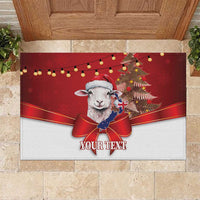 Personalized New Zealand Sheep Christmas Rubber Doormat Hipi Meri Kirihimete Silver Fern Xmas Tree LT14 Red - Polynesian Pride