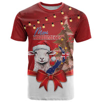Personalized New Zealand Sheep Christmas T Shirt Hipi Meri Kirihimete Silver Fern Xmas Tree LT14 Red - Polynesian Pride