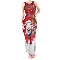 Personalized New Zealand Sheep Christmas Tank Maxi Dress Hipi Meri Kirihimete Silver Fern Xmas Tree LT14 Women Red - Polynesian Pride
