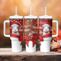 Personalized New Zealand Sheep Christmas Tumbler With Handle Hipi Meri Kirihimete Silver Fern Xmas Tree LT14 - Polynesian Pride