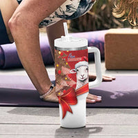 Personalized New Zealand Sheep Christmas Tumbler With Handle Hipi Meri Kirihimete Silver Fern Xmas Tree LT14 - Polynesian Pride