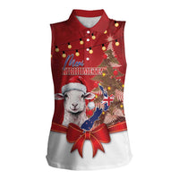 Personalized New Zealand Sheep Christmas Women Sleeveless Polo Shirt Hipi Meri Kirihimete Silver Fern Xmas Tree LT14 Female Red - Polynesian Pride