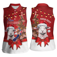 Personalized New Zealand Sheep Christmas Women Sleeveless Polo Shirt Hipi Meri Kirihimete Silver Fern Xmas Tree LT14 - Polynesian Pride