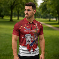 Personalized New Zealand Sheep Christmas Zipper Polo Shirt Hipi Meri Kirihimete Silver Fern Xmas Tree LT14 - Polynesian Pride