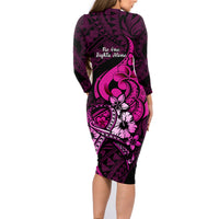 Polynesia Breast Cancer Awareness Family Matching Long Sleeve Bodycon Dress and Hawaiian Shirt Think Pink Polynesian Ribbon Black Version LT14 - Polynesian Pride