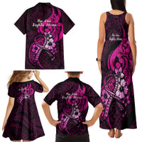 Polynesia Breast Cancer Awareness Family Matching Tank Maxi Dress and Hawaiian Shirt Think Pink Polynesian Ribbon Black Version LT14 - Polynesian Pride