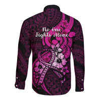 Polynesia Breast Cancer Awareness Long Sleeve Button Shirt Think Pink Polynesian Ribbon Black Version LT14 - Polynesian Pride