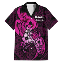 Personalised Polynesia Breast Cancer Awareness Family Matching Mermaid Dress and Hawaiian Shirt Think Pink Polynesian Ribbon Black Version LT14 Dad's Shirt - Short Sleeve Pink - Polynesian Pride