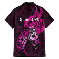 Personalised Polynesia Breast Cancer Awareness Family Matching Off Shoulder Long Sleeve Dress and Hawaiian Shirt Think Pink Polynesian Ribbon Black Version LT14 - Polynesian Pride