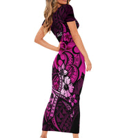 Personalised Polynesia Breast Cancer Awareness Family Matching Short Sleeve Bodycon Dress and Hawaiian Shirt Think Pink Polynesian Ribbon Black Version LT14 - Polynesian Pride