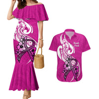 Polynesia Breast Cancer Awareness Couples Matching Mermaid Dress and Hawaiian Shirt Think Pink Polynesian Ribbon White Version LT14 Pink - Polynesian Pride
