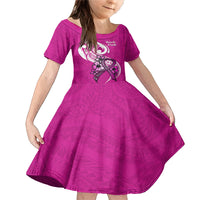 Polynesia Breast Cancer Awareness Family Matching Mermaid Dress and Hawaiian Shirt Think Pink Polynesian Ribbon White Version LT14 Daughter's Dress Pink - Polynesian Pride